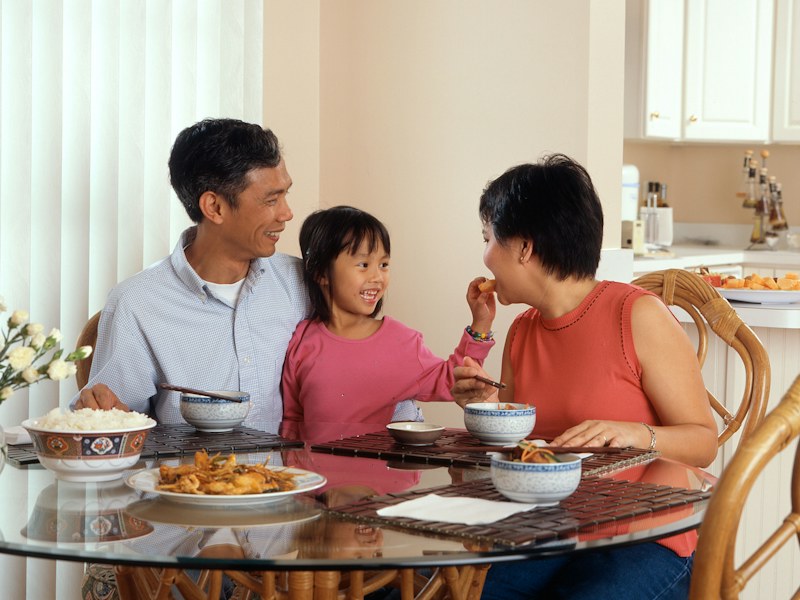 Family eating a balanced meal together
