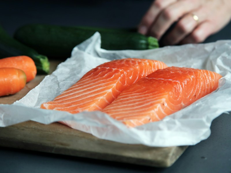 Fresh salmon fillet rich in phosphorus and protein